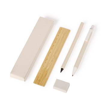 Set de papelería fabricado con cartones de leche