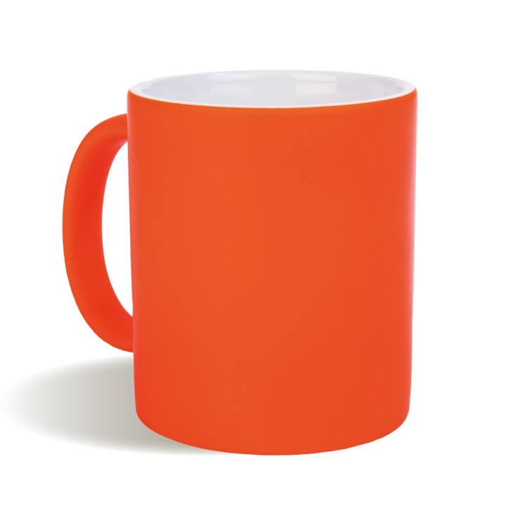 Taza cerámica (grado a ) 320 ml. exterior en colores fluorescentes interior blanco
