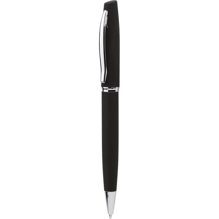 Bolígrafo metálico con revestimiento de goma y cierre rotación