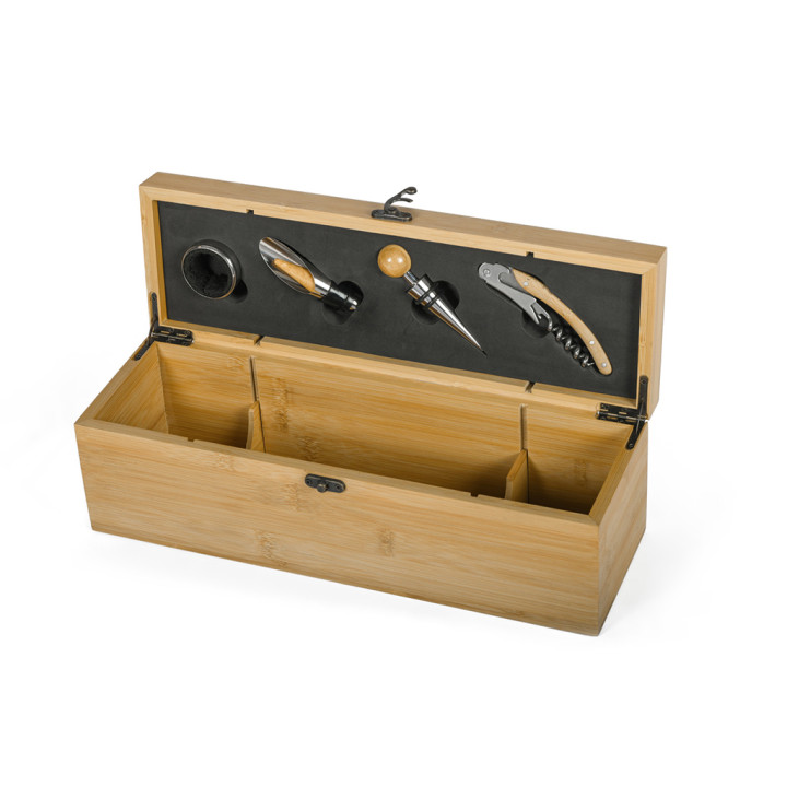 Set de vinos 4 piezas con portabotellas