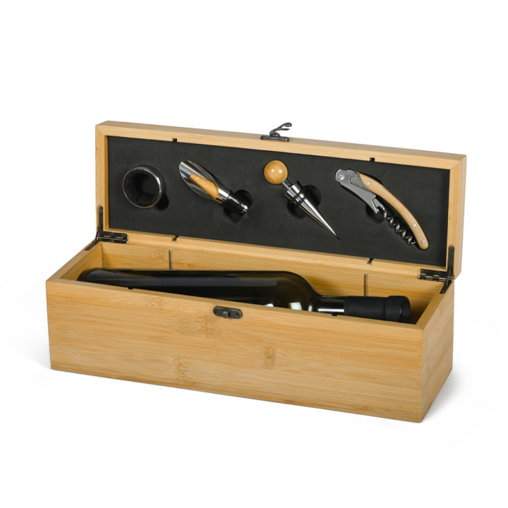 Set de vinos 4 piezas con portabotellas