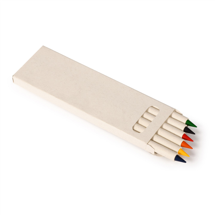 Caja de papel de leche con lápices de colores