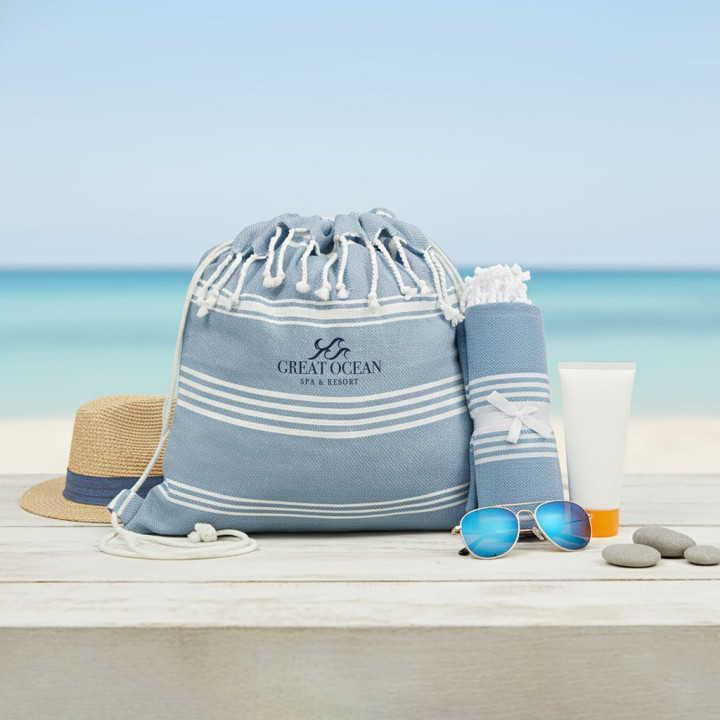 Mochila algodón fouta con cordones y flecos