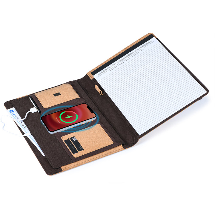 Carpeta de cuaderno con cargador inalámbrico