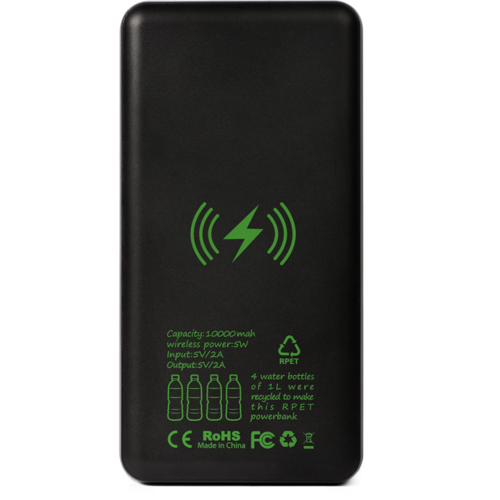 Cargador inalámbrico rpet y usb 10000 mah