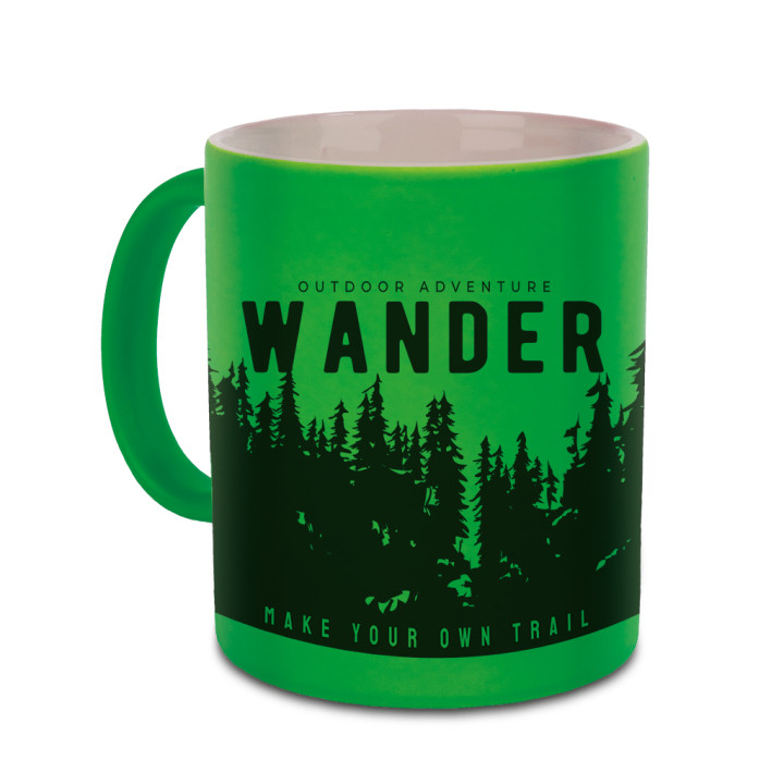 Taza cerámica (grado a ) 320 ml. exterior en colores fluorescentes interior blanco