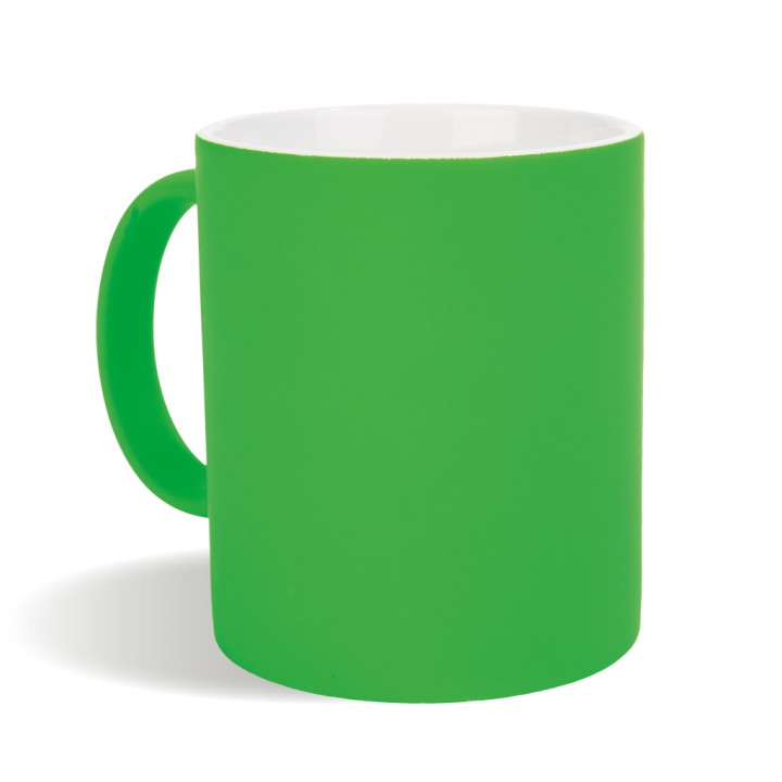 Taza cerámica (grado a ) 320 ml. exterior en colores fluorescentes interior blanco